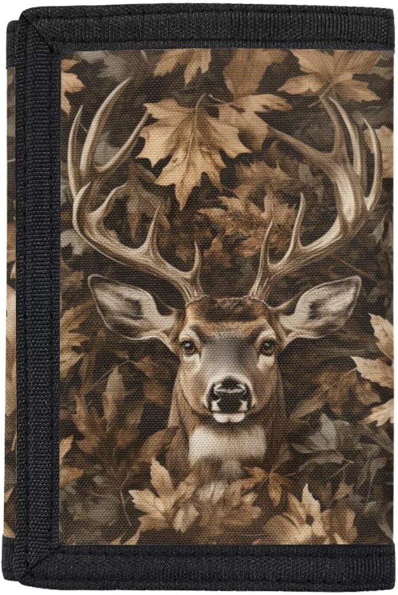 Rnyleeg Hunting Deer Wallet for Boys Novelty Canvas Wallets for Kids 6-8 8-10 10-12 Outdoor Sports Travel Wallet for Childrens Trifold Play Purse with Sticker and Coin Pocket - Image 2